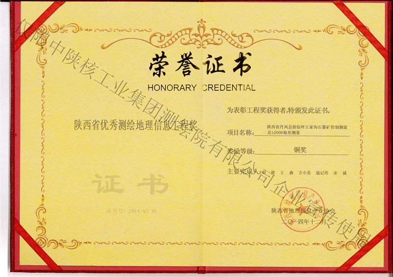 留仙坪銅獎王家溝石墨礦控制測量及1:2000地形測量銅獎--個(gè)人